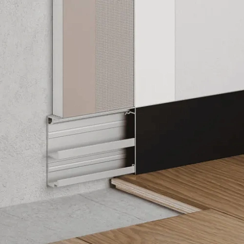 СКРЫТЫЙ ПЛИНТУС С КАБЕЛЬ-КАНАЛОМ СЕРЕБРИСТЫЙ МАТОВЫЙ ПЛИНТУС  ЛИКОРН ЛАЙН