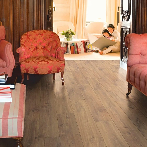 ДУБ ТЁМНЫЙ ПОЛУНОЧНЫЙ ЛАМИНАТ  QUICK-STEP  CREO PLUS 4V ламинат для пола